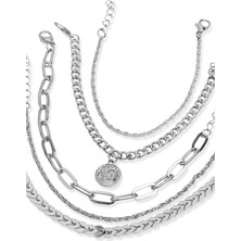 Klips Toptan Madalyon Detay Beşli Kombin Bileklik