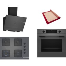 Bosch Gri 3 Lü Ankastre Set 579 ( HUA717BN0T - POP7C9P31O - DWK67PJ70T  ) 67CM Ocak - Buhar Destekli - Pişirme Matı ile