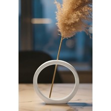 Safir Design Pampaslı Yuvarlak Beyaz Dekoratif Vazo - El Yapımı Taş Tozu Estetik Ev Hediyesi