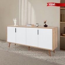 EVMO Home 4815 Sırma Konsol 180 cm ( Ahşap Ayaklı , Metal Kulplu ) , Safir - Beyaz