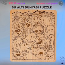 BTNES Puzzle Su Altı Dünyası Eğitici Montessori Oyuncak Yapboz %100 Doğal Ahşap Puzzle