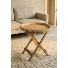 Acar Aura Ahşap Ayaklı Hasır Sehpa - 53 cm
