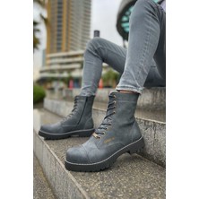 Zapatos CH009 Military Erkek Spor Günlük Bağcıklı ve Fermuarlı Cilt Bot Cst - Antrasit