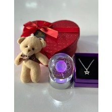 PremiumPort Renkli LED Işıklı Cam Satürn, Kız, Dolunay, Kristal, Yıldız, Kalp Kolye