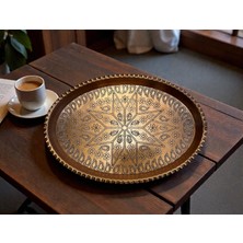 Maraş Bakırcılık - Oyma Işlemeli Kalın Bakır Tepsi 43 cm – 900 gr El Yapımı Bakır Sunum Tepsisi