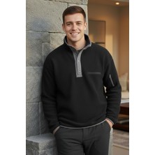 Nap  Erkek Dik Yaka Yarım Fermuarlı Antrasit Polar Sweatshirt