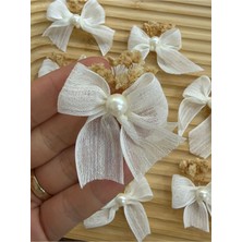 Belirtilmemiş Cipso Çiçekli Krem Keten Fiyonk Incili Süsleme Kurdelesi 25 Adet