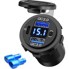 MELLİFERA Iki USB Type-A ve Bir USB Type-C Otomobil Motosiklet Karavan Tekne Araç Şarj Cihazı Voltmetreli - On-Off