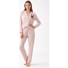 Milan Pijama Takımı Pembe Gömlek Küçük Cepli