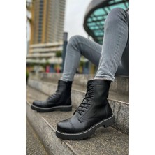 Zapatos CH009 Military Erkek Spor Günlük Bağcıklı ve Fermuarlı Cilt Bot Cst - Parlak Siyah