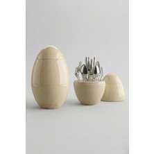 Onon Olimpos 6 Kişilik 24 Parça Krem Yumurta Standlı Çatal Kaşık Bıçak Takımı