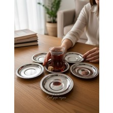 Renk Yapı Rüyası 6 Lı Gri Paslanmaz Çelik Çay Tabağı Çelik Bardak Altlığı Nostaljik Çay Tabağı
