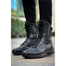 Zapatos CH051 Scalatore Erkek Spor Günlük Bağcıklı ve Fermuarlı Cilt Askeri Postal Bot Cst - Siyah