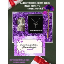 PremiumPort Kararmaz Çelik Melek Kolye, Şans Getiren Melek Külçe ve Sonsuzluk Gülü Set