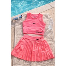 Full Licralı Dalgıç Kumaş Esnek Şort Etekli Kız Çocuk Crop Mayo Takım(Günlük ve Havuzda)