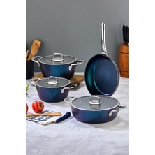 Polochef Quatro Döküm Granit 7 Parça Tencere ve Tava Seti Mor