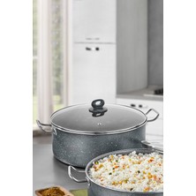 Polochef Megatron Döküm Granit Derin Tencere Kapaklı 36 cm Gri