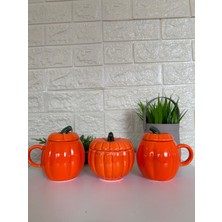 Devigo 2 Balkabağı Kapaklı Kupa 1 Balkabağı Şekerlik 3\\\'lü Set Balkabağı Seti