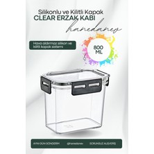 Hanedanev Clear Dikdörtgen Erzak Kabı - Silikonlu ve Kilitli Kapaklı Saklama Kabı 800 ml 14 x 11,5 cm