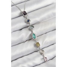 Nacario Bfs Pirinç Renkli Zirkon Taşlı Model Gümüş Renk Kadın Y Kolye