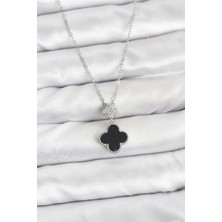 Nacario Bfs 316L Çelik Zincir Gümüş Renk Yonca Model Zirkon Taşlı Kadın Kolye