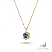 Uçan Geyik Ay Yıldız Sarı Doğal Taş Kolye - Paslanmaz Çelik | Şans Temalı - Kadın Takı