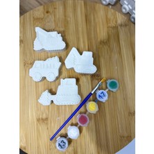 El Yapımı Iş Makineleri Temalı Taş Boyama Seti – Çocuklar Için | 6 Renk Boya & Fırça Dahil