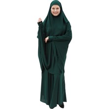Altobeh Kadın Tesettür Medine Ipeği Çarşaf Takımı Peçeli Sufle ve Etek-Zümrüt Yeşili-L/XL
