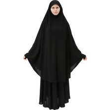 Altobeh Kadın Tesettür Medine Ipeği Çarşaf Takımı Peçeli Sufle ve Etek-Siyah-L/XL