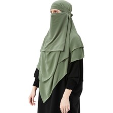 Altobeh Hazır Pratik Şifon Üç Katlı Peçeli Üçgen Hac Umre Şalı Sufle Hijab Nikap - Fıstık Yeşili
