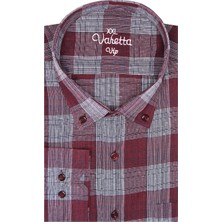 Varetta Erkek Uzun Kollu Kareli Gömlek Bordo Klasik Kesim %67 Pamuk %33 Polyester