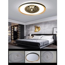 Gökyüzü Panel Bozkurt Gold LED Avize, 50CM Yuvarlak, 45WATT Güçlü Aydınlatma, Modern Yapay Zeka 3D Baskı LED Lamba