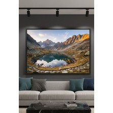 Safir Design Lüks Mavi ve Turuncu Doğal Göl Duvar Sanatı | Modern Çerçeveli Tablo