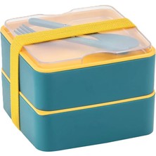 Storemax Çift Katmanlı Bento Öğle Yemeği Kutusu – 1200 Ml – Mikrodalgaya Uygun, Sızdırmaz & Taşınabilir – Kaşık & Çatal Dahil – 14x14x10 Cm – Bpa Içermez (Turkuaz)