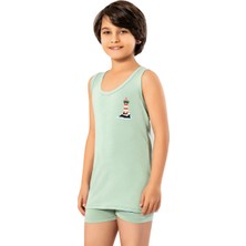 Veloure Erkek Çocuk Atlet ve Şort Takım  2'li Deniz Modelli Pamuklu Boxer Atlet , Yeşil Renk (4 Parça)