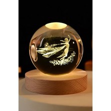 PremiumPort 3D Kristal Top Özgür Melek Modeli Ahşap Standlı USB Kablo ile Şık Dekor