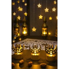 Peanelife Ramazan Ay & Cami Silüetli Dekoratif Pilli  LED Mum – 3’lü Seti