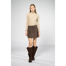 Thalure Kadın Açık Kahve Kargo Cepli Pileli Mini Etek