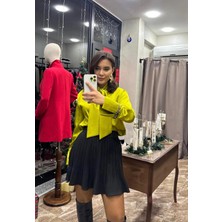 Tasarım Taşlı Yakası Kuşaklı Saten Gömlek - Yeşil