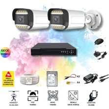 Qromax 2 Kameralı Set - Yapay Zeka Özellikli Gece Renkli Gösteren 5MP SONY Lensli 12 Warm Ledli FULLHD Güvenlik Kamerası Seti 312W-104