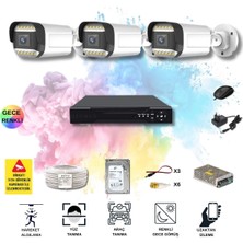 Qromax 3 Kameralı Set - Yapay Zeka Özellikli Gece Renkli Gösteren 5MP SONY Lensli 12 Warm Ledli FULLHD Güvenlik Kamerası Seti 312W-104