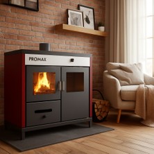 Promax Yatay Fırınlı Kuzineli 25KW Kat Kaloriferli Soba (Pompa ve İmbisat Dahildir.)