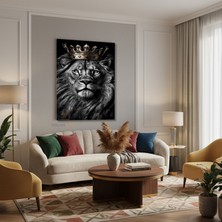 Tablonhazır Dikey Kanvas Tablo Salon Duvar Tablosu Aslan Kral Siyah Beyaz Yeni Ev Hediyesi Ofis Tablosu