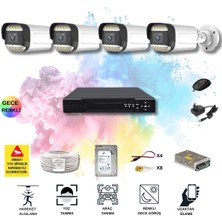 Qromax 4 Kameralı Set - Yapay Zeka Özellikli Gece Renkli Gösteren 5MP SONY Lensli 12 Warm Ledli FULLHD Güvenlik Kamerası Seti 312W-104