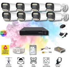 Qromax 8 Kameralı Set - Yapay Zeka Özellikli Gece Renkli Gösteren 5MP SONY Lensli 12 Warm Ledli FULLHD Güvenlik Kamerası Seti 312W-108