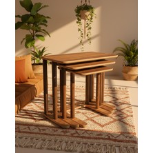 Cmd Wood Ceviz Renk Modenza Zigon Sehpa – Modern 3’lü Sehpa Seti Ahşap Görünümlü Minimal Tasarım Salon & Oturma Odası