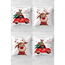 Storemax Pelangi Geyik Yılbaşı Gizli Fermuarlı Kırlent Kılıfı Koltuk Yastık Kılıfı TAKIM(4ADET), Kırmızı-Yeşil-Beyaz 45 x 45