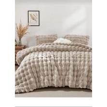 Kürk Peluş Yorgan Bubble Çift Kişilik Dolgulu Peluş Çift Taraflı 3 Parça Bej Renk