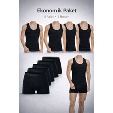 Qulat Erkek Atlet Boxer Seti 10’lu Ekonomik Paket – 5 Atlet + 5 Boxer Pamuklu Iç Giyim