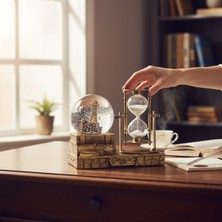 PremiumPort Isme Özel Dekoratif Kum Saati ve Kar Küresi Seti – Vintage Masa Süsü